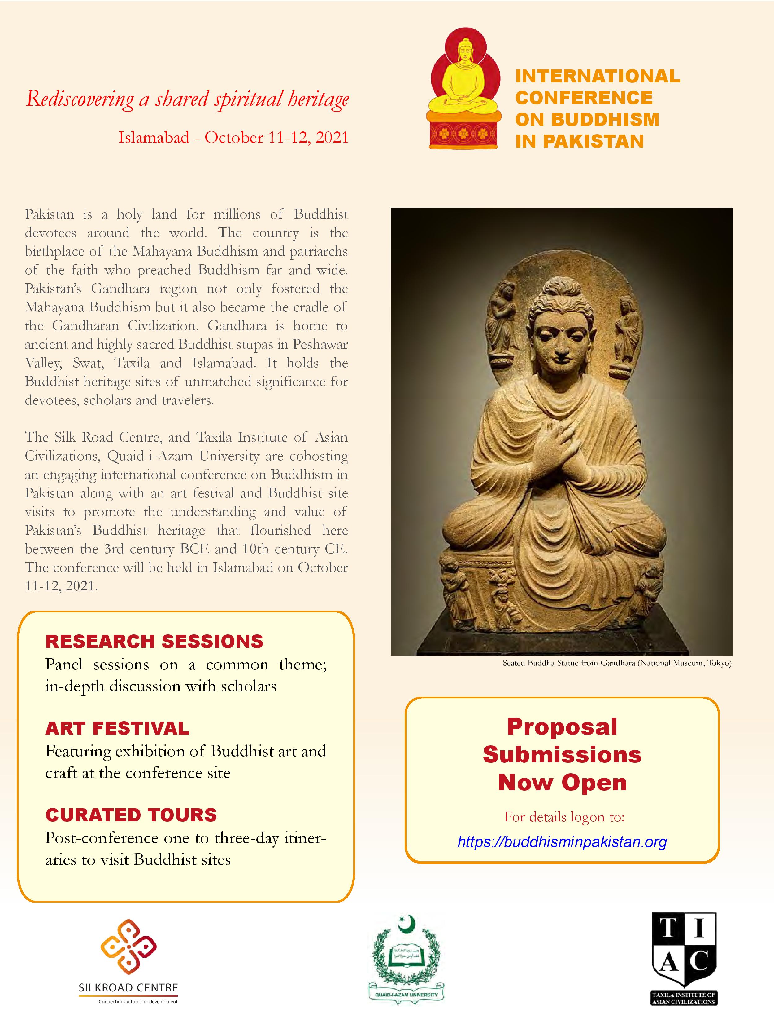 International Conference on Buddhism in Pakistan flyer. Visit buddhisminpakistan.org